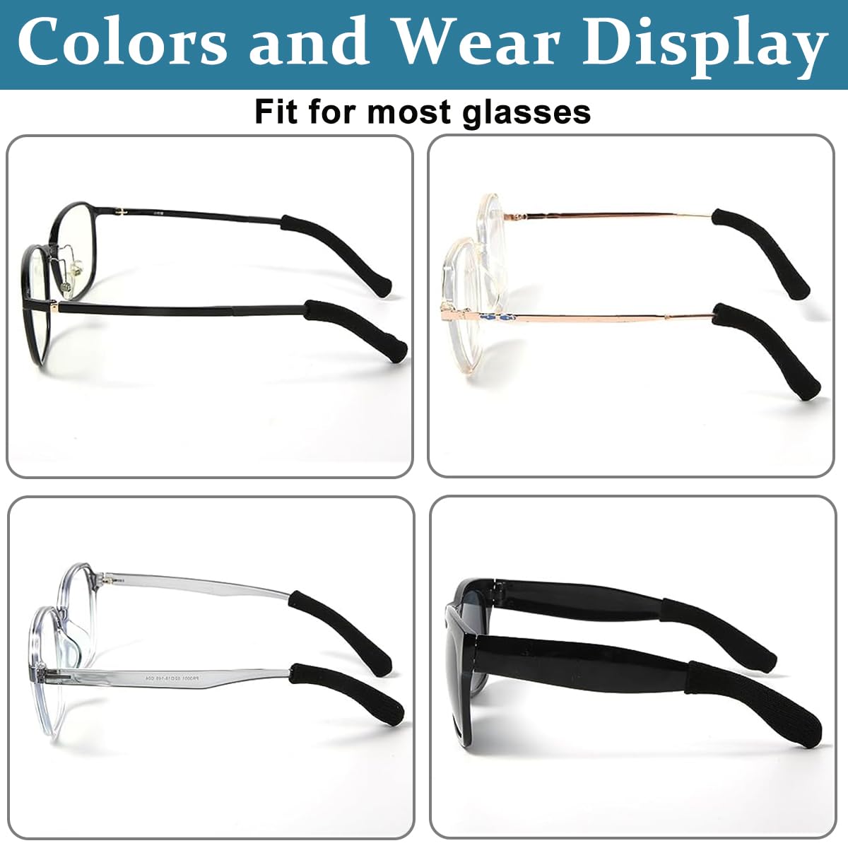 HASTHIP Specs Holder Glasses Ear Cushion for Eyewear featuring Non Slip Elastic Knit Fabric | 2 Pairs Black Soft Temple Sleeves