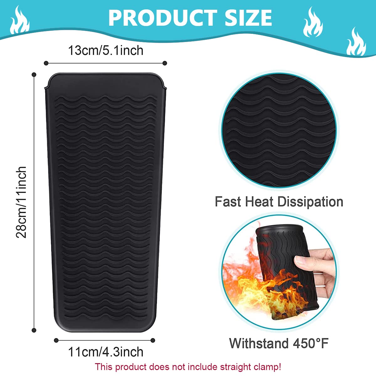 MAYCREATE Heat Resistant Silicone Mat Pouch for Curling Irons with 2 in 1 Open Pouch Design | Black 11×5.1×4.3 in