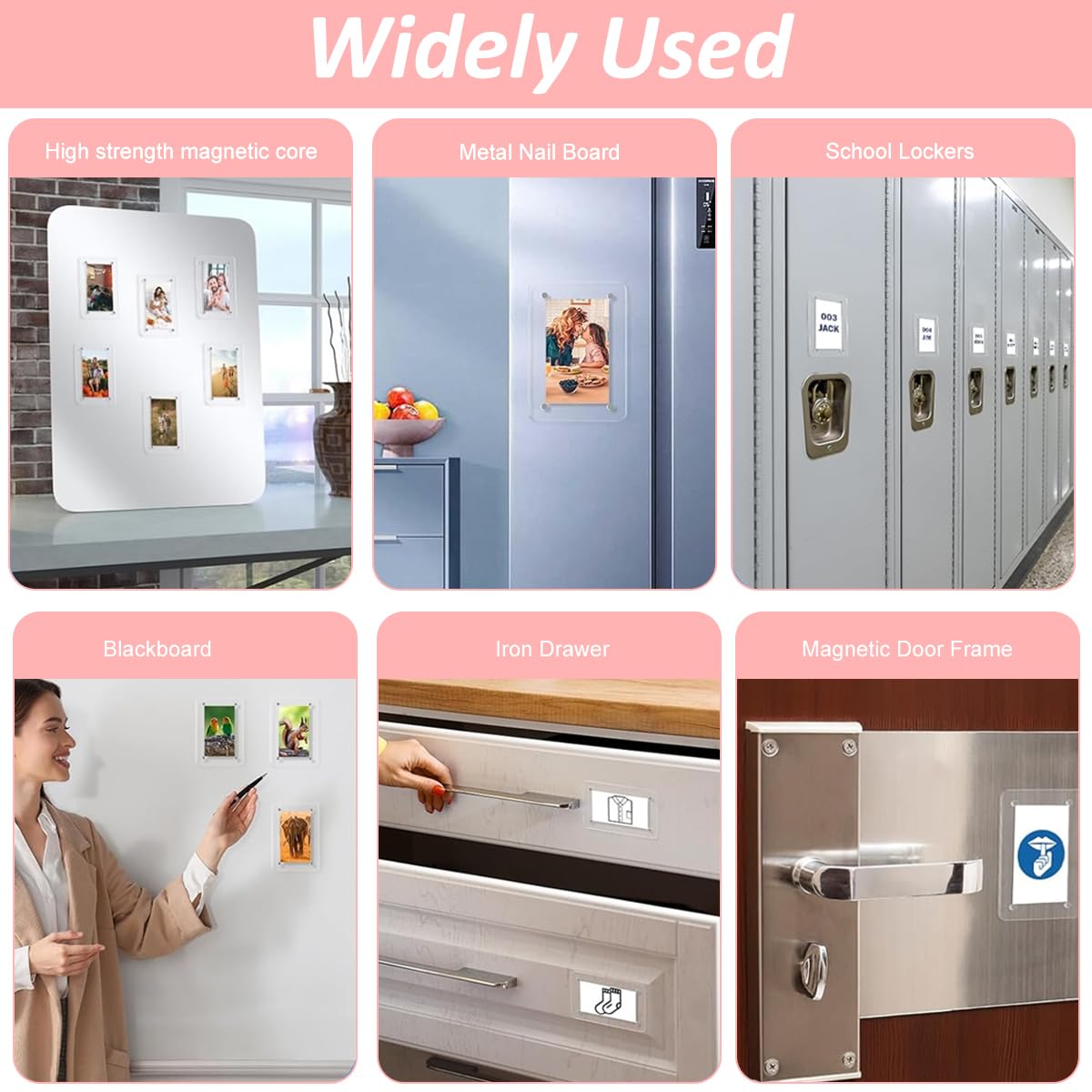 HASTHIP Rectangular Photo Frame for Refrigerator 2.36x3.54 in with Strong Magnetic Hold | Clear Acrylic Pack of 6