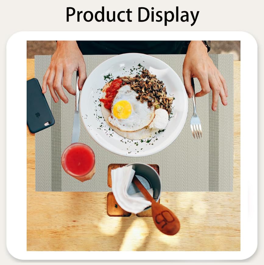 ZIBUYU PVC Table Mats Set of 6 for Dining Tables with Heat Resistant Non Slip Texture | Brown Washable Design