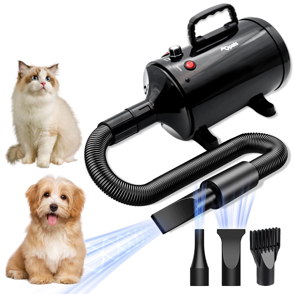 Qpets Dog Dryer for Pet Hair Dryer for Dogs 5.2HP/3800W Pet Grooming Dryer Adjustable Speed with Three Nozzle Quick Dry Pet Hair Dryer