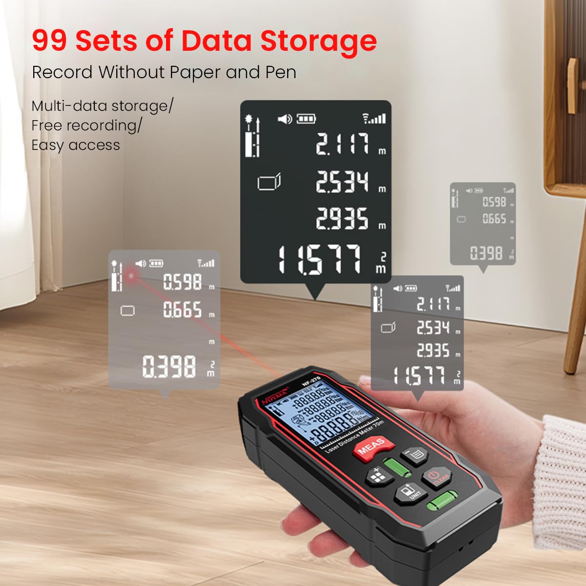 Serplex Laser Measuring Device for Construction featuring Dual Bubble Level Design ±1.5mm | 229ft LCD Backlit Distance Meter