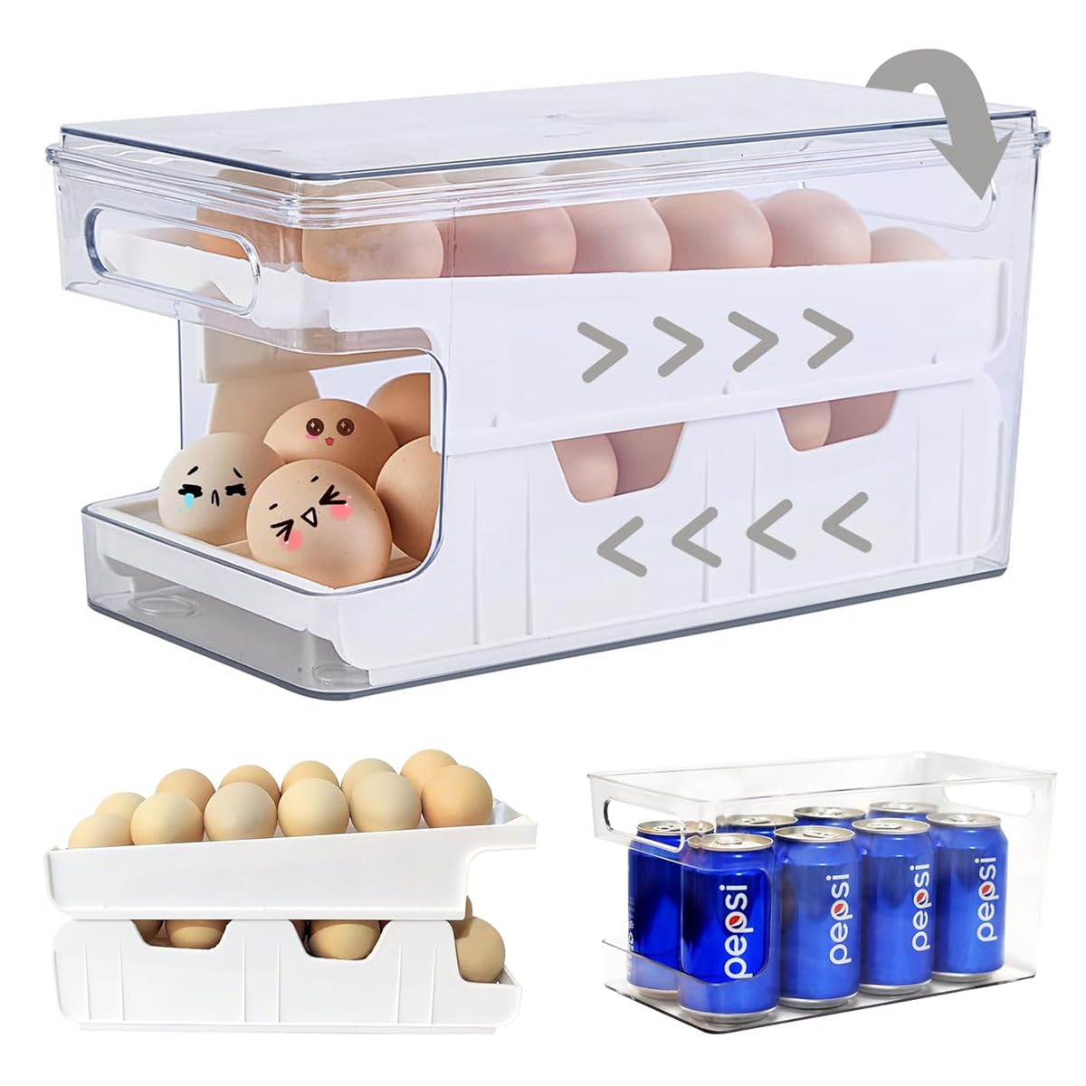 Supvox® Rolling Egg Holder for Refrigerator, Automatic 24 Grid 2 Layer Egg Dispenser for Refrigerator, Egg Organizer Container for Fridge Refrigerator