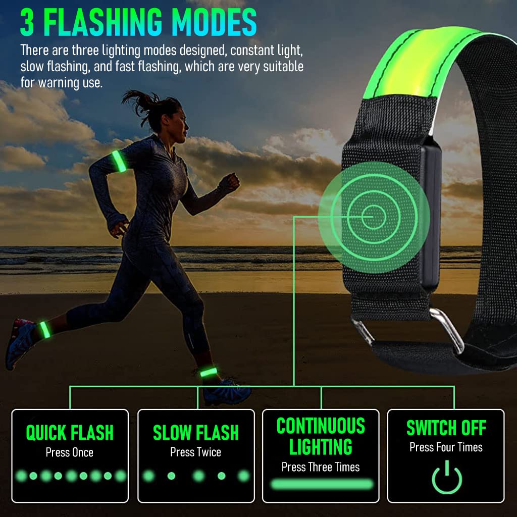 Optifit LED Glowing Arm Band for Running and Night Walking featuring 3 Flash Modes | USB Rechargeable 27–31 cm Green Light for Kids and Adults