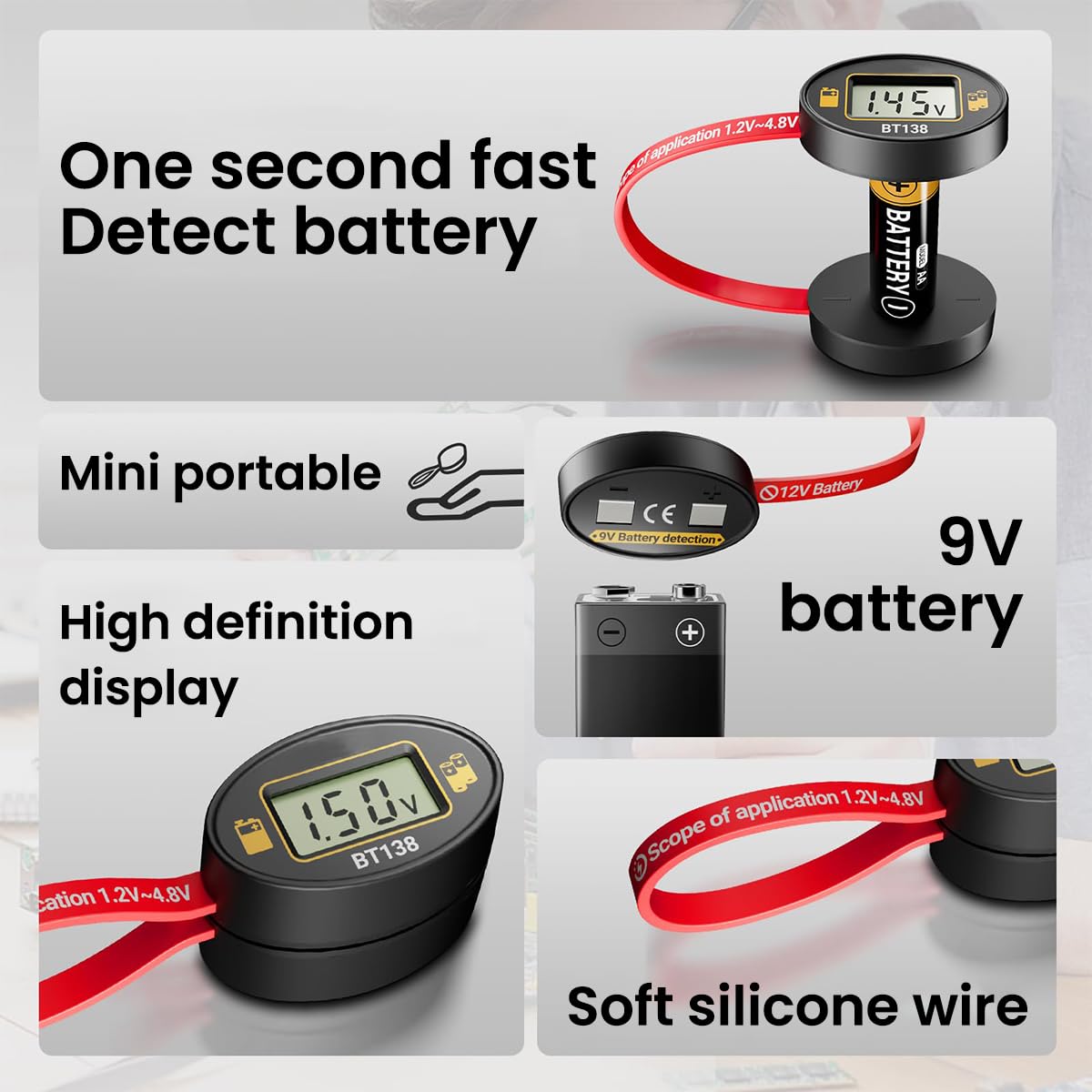 Serplex Magnetic Battery Tester with LCD Display for AA C D 9V | 1.2–4.8V Detection