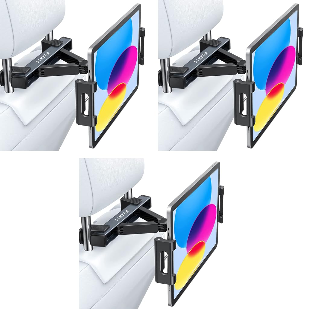 STHIRA Tablet Holder for Car with 360° Rotation and 13–20 cm Adjustable Arm | 3 PCS Aluminum Mount
