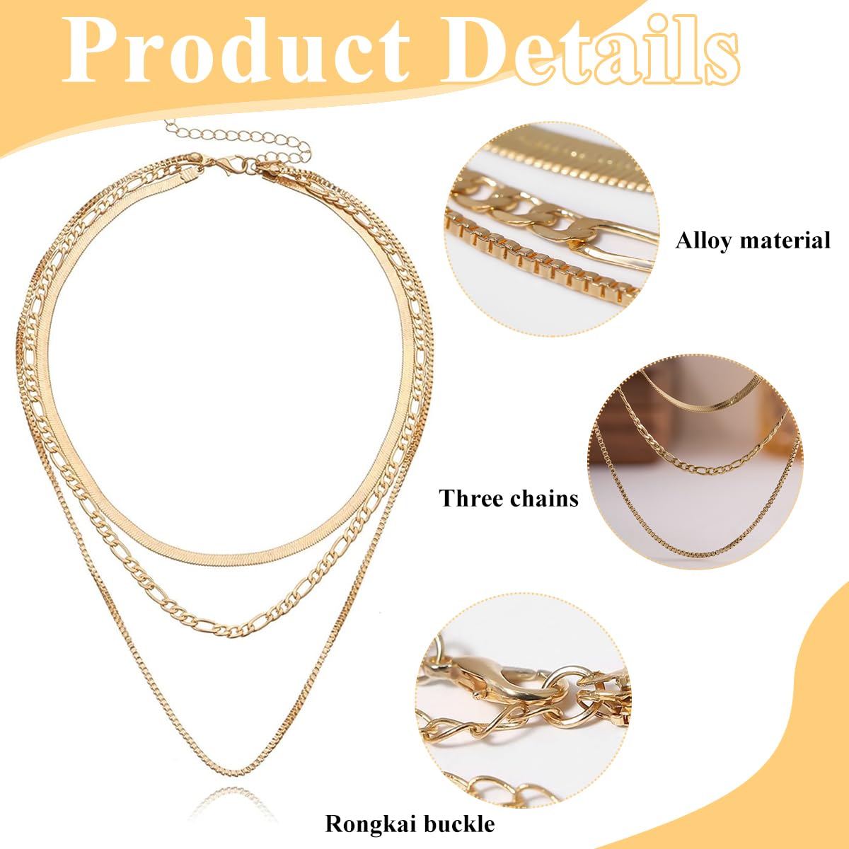 Venzina Layered Chain Necklace for Women with Adjustable 14 and 16 in Chains | Golden Alloy Jewelry Gift