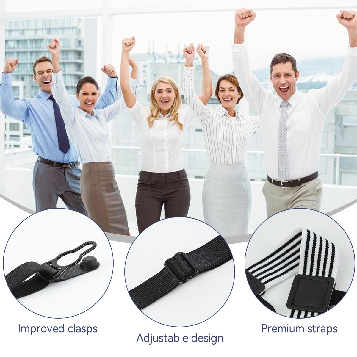 GUSTAVE Shirt Tucker Belt for Men featuring 2pcs Adjustable Elastic Clips | Invisible Shirt Stays for a Neat Look