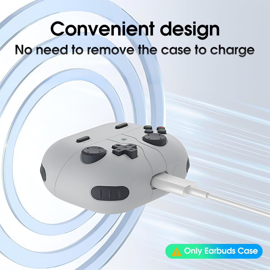 ZORBES Earbuds Case Cover for Samsung Galaxy Buds 3 with Carabiner featuring Retro Gaming Design | Grey Silicone Protective Skin