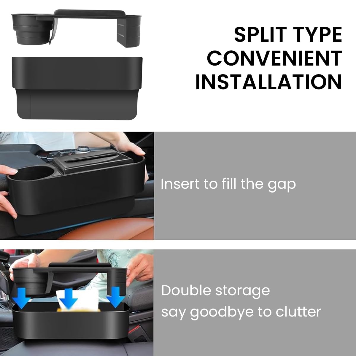 STHIRA Car Seat Gap Filler Organizer for Driver and Passenger with Cup Holder 30x10x17cm | Durable Plastic Universal Fit Design