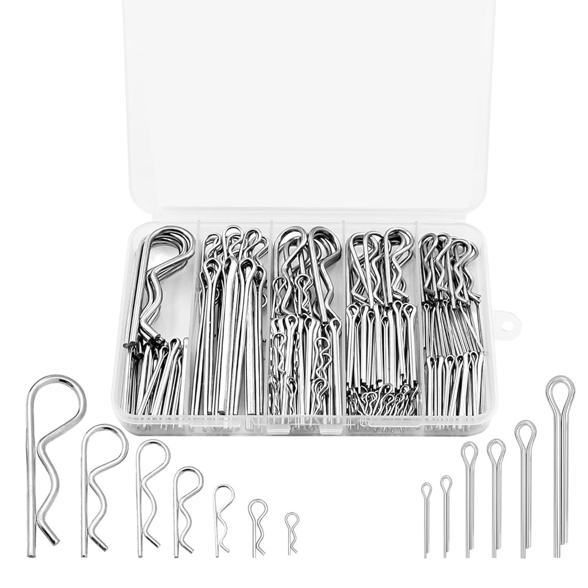 Serplex® 204 Pcs 13-Size Cotter Pin Assortment Kit - 304 Stainless Steel for Trucks & Engines - Durable, Strong, Smooth Surface Hitch Clip for Secure Fastening in Cars, Tractors & More