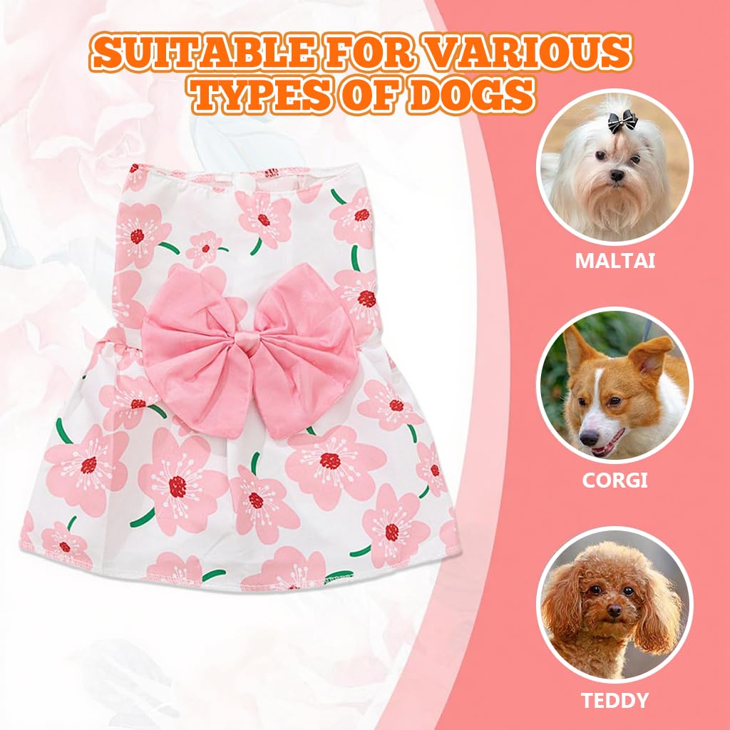 ZIBUYU Florals Pattern Pet Dress for Small Dogs and Cats with Bowknot | Size XL 50cm Bust