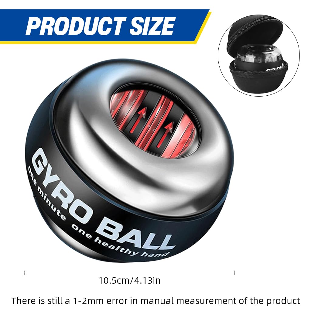 Proberos Metal Wrist Exercise Ball for Grip and Wrist Training featuring LED Gyro and 6061-T6 Aluminum Housing | 15,000 RPM Gyroscopic Resistance