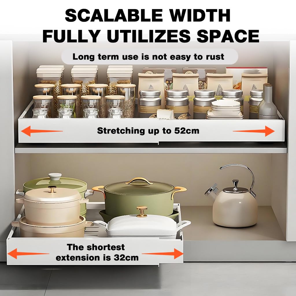 HASTHIP Under Sink Organizer for Kitchen and Bathroom featuring 12.5–20 in Adjustable Width | Smooth Gliding Carbon Steel Drawer