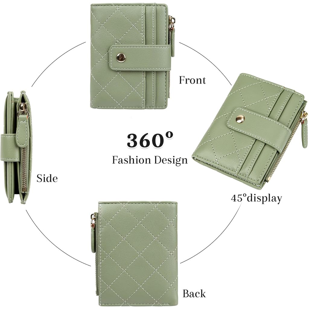 Zibuyu Wallet for Women with Multi Card Slots and Snap Button Closure 11.5 x 9 cm | Mint Green PU