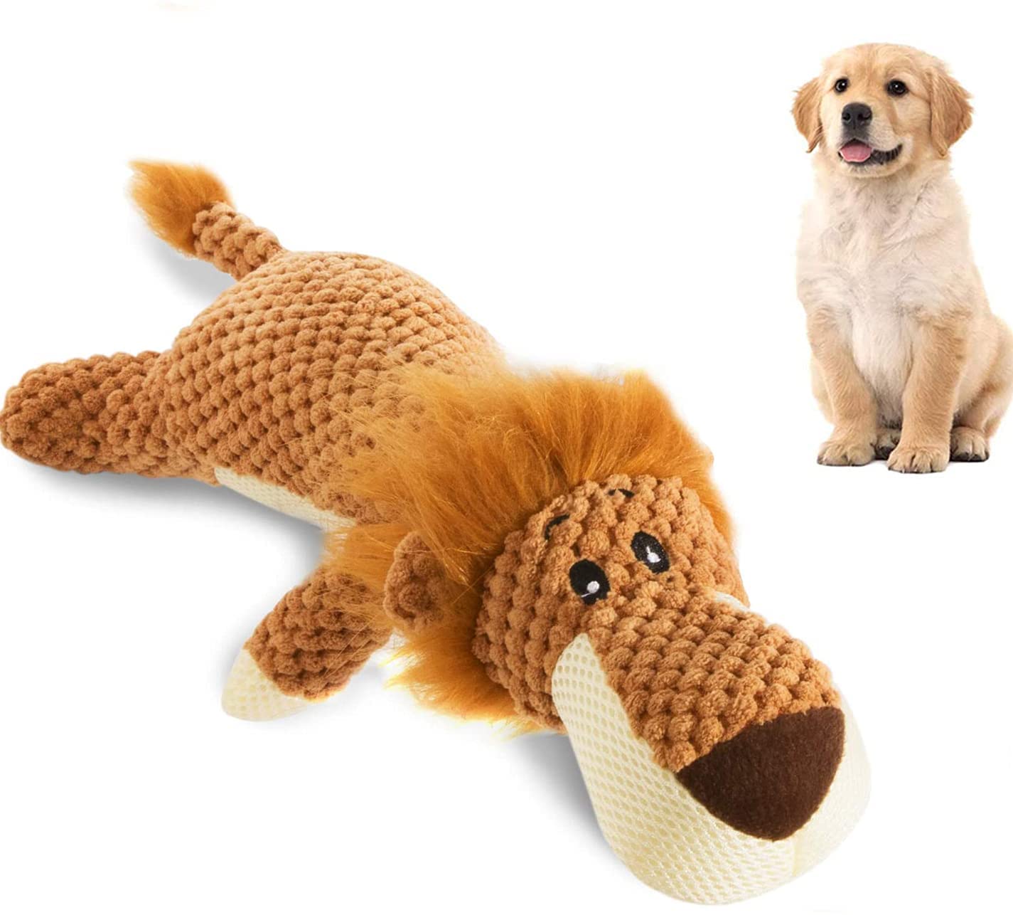Qpets Dog Toys for Small and Medium Dogs featuring Squeaky Plush Lion 15 Inch | Teeth Cleaning Chew Toy