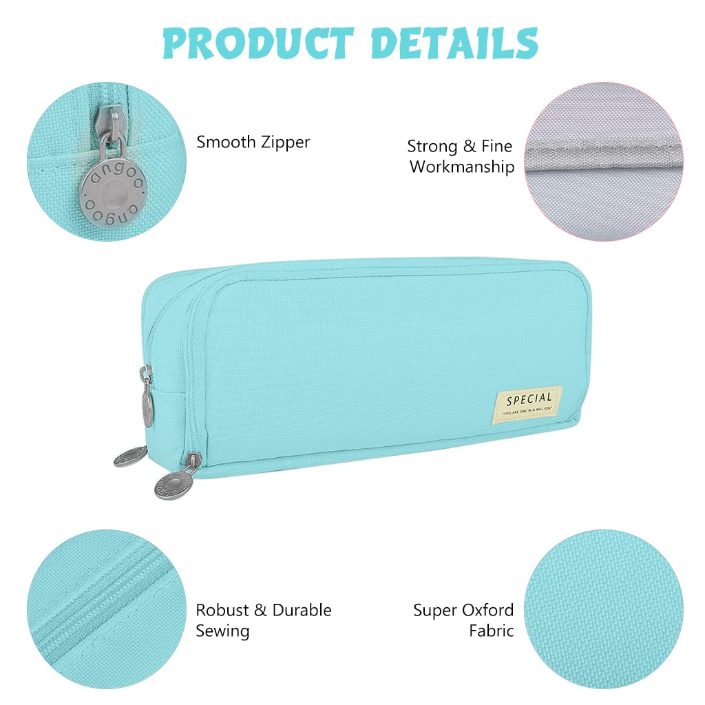 Zibuyu Pencil Box with Three Compartments and Smooth Zippers in Blue for Kids & Adults