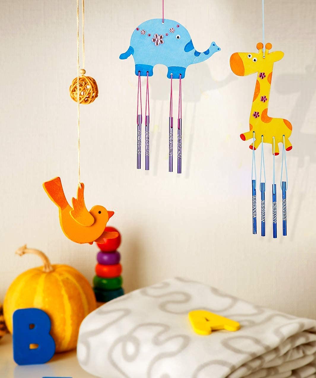 PATPAT® 4 Pcs DIY Craft Materials Wooden Painting Wind Chime Kit Garden & Home Decoration Creative Handmade Materials Gifts for Birthday Favors Craft Kits for Kids