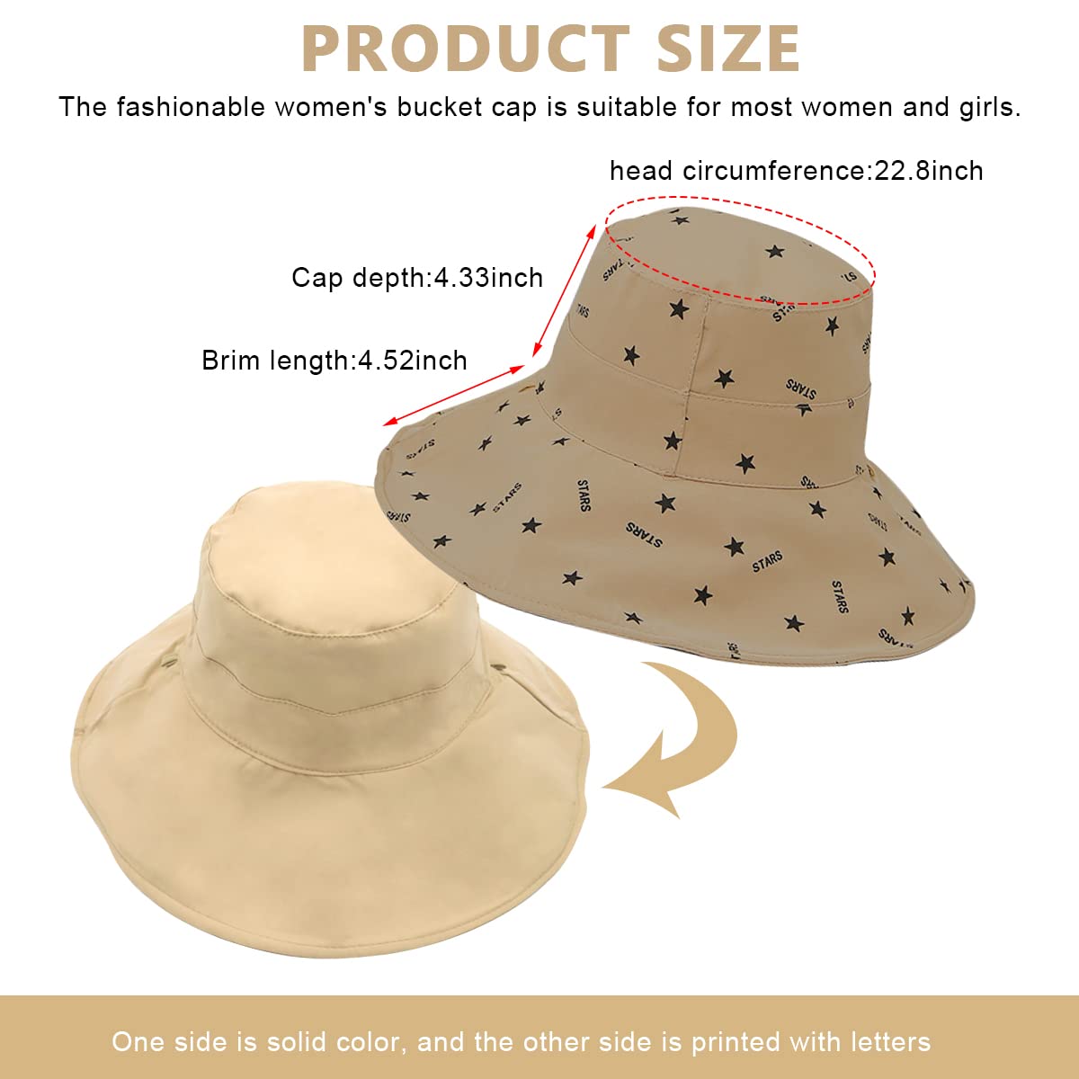 PALAY Bucket Hat for Women with Reversible Solid and Letter Print Design | 2PCS Cotton Khaki