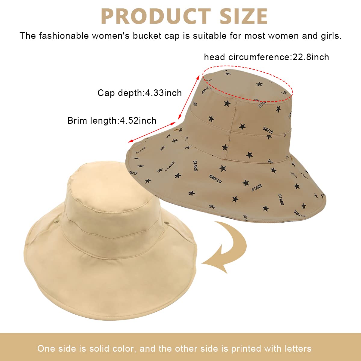 PALAY® Bucket Hat for Women, Breathable Wide Brim Sun Hats for Womens, Reversible Cotton Prints Hat for Daily Activities, Travel, Camping, Hiking (Khaki)