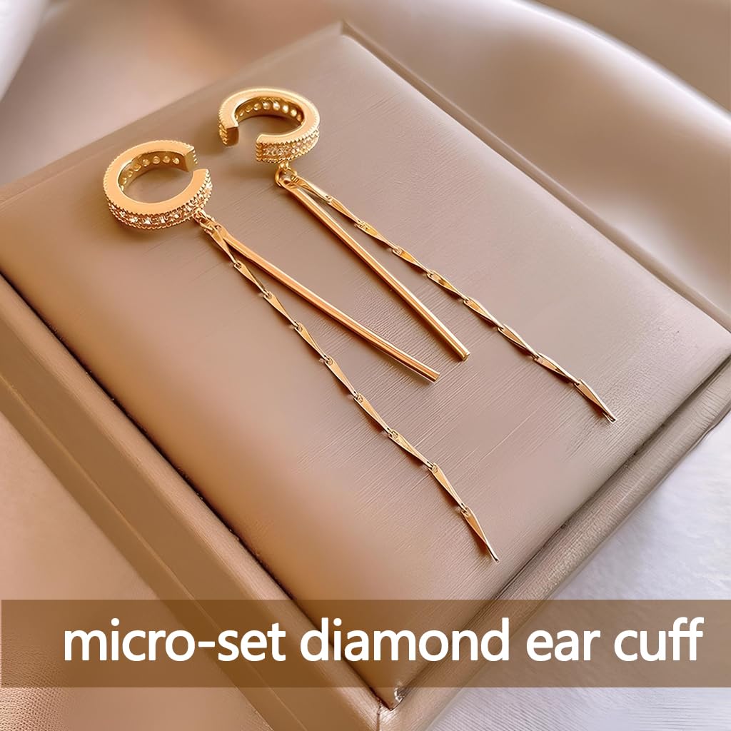 ZIBUYU Ear Cuffs Without Piercing for Women with Cubic Zirconia Tassel Design | Gold Clip On Jewelry