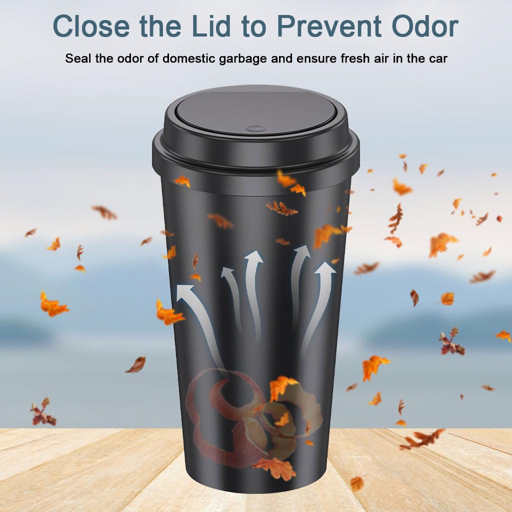 STHIRA Car Mini Dustbin for Cup Holders with Pop Up Lid and ABS Build 6.7x16.7cm | Odor Proof