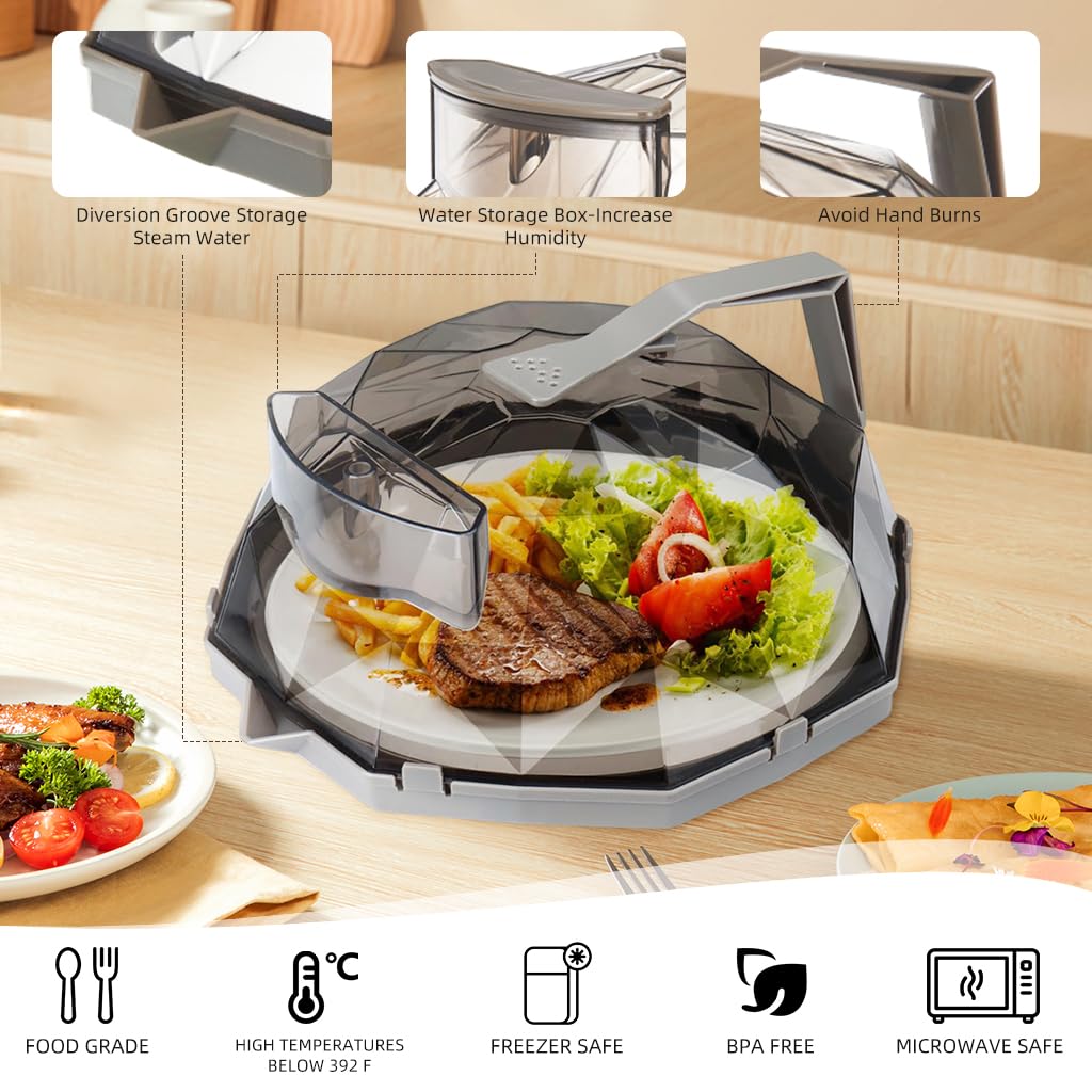 Supvox Microwave Cover for Food with 11.8×10.2×4.5 in Dome and Adjustable Steam Vent | Grey