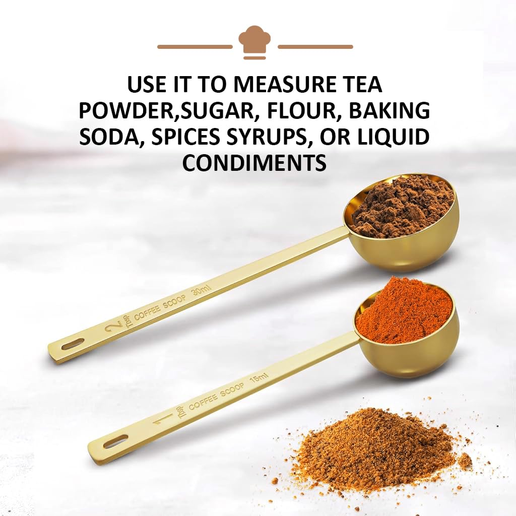 Supvox Spoon Set for Kitchen featuring 15ml & 30ml measuring spoons with 6.1 in long handle | stainless steel coffee scoops