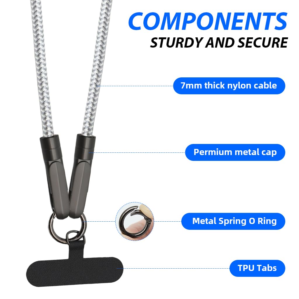 Verilux Type C to C Cable for Fast Charging with Convertible Neck Strap 3.3ft Nylon Braided