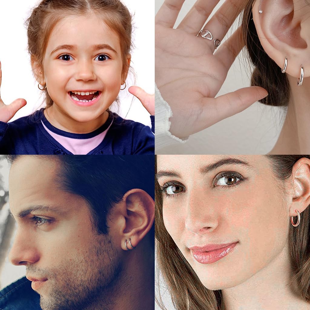 SANNIDHI® 4 Pairs Hoop Earrings for Women Men Stylish Stainless Steel 8mm 10mm 12mm 14mm Cartilage Surgical Hoops Girls Silvercolor 3PCS