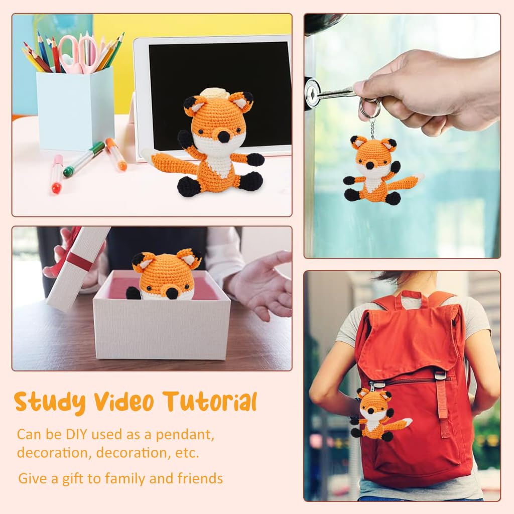 PATPAT® DIY Crochet Kit Starter DIY Crochet Orange Fox DIY Crocheting Fox Stuffed Toy Crocheting Kit Starter DIY Crocheting Kit DIY Gift for Kids, Friends