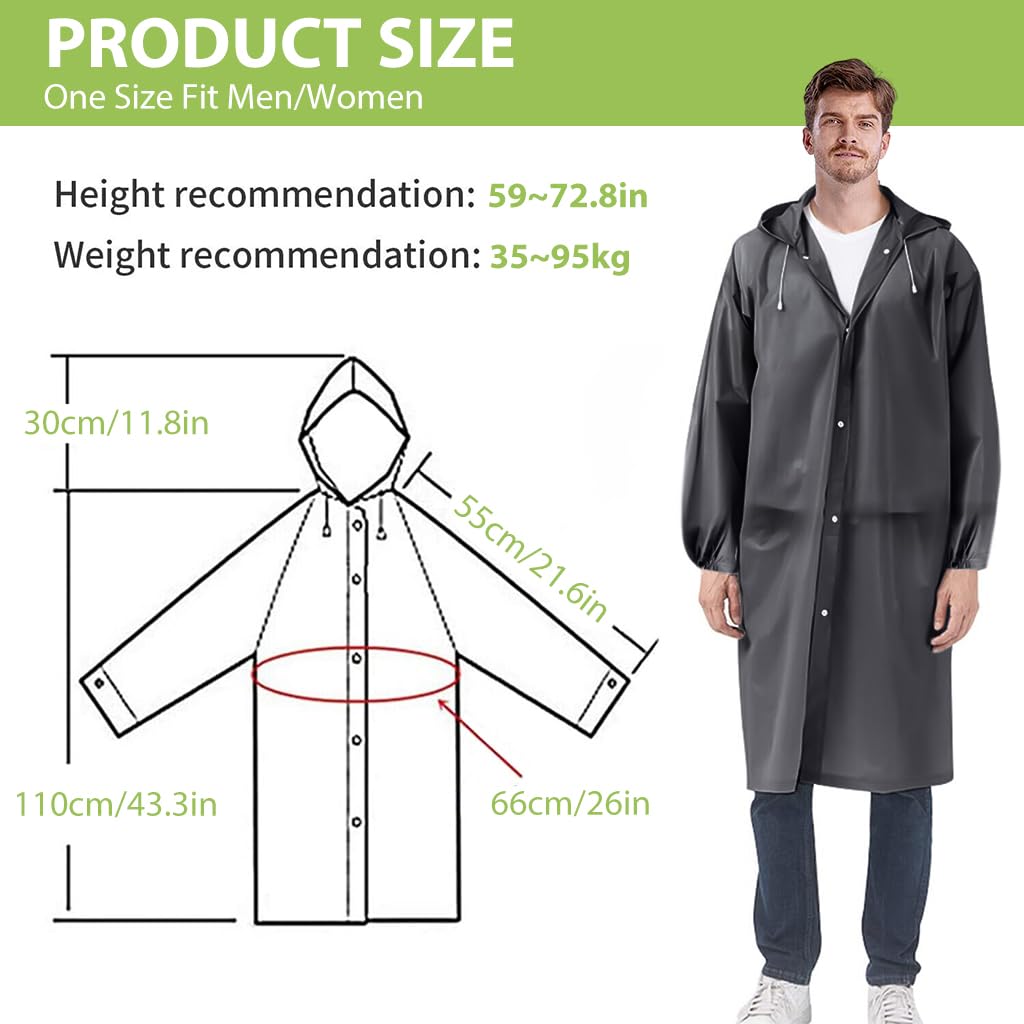 PALAY Rain Ponchos for Camping and Hiking with Snap Button Hood | 2Pcs EVA Waterproof Coat