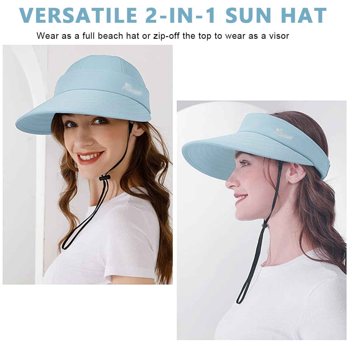 Venzina Sun Hat for Women featuring 4.3 in Wide Brim & Detachable Top | Blue UV Protection