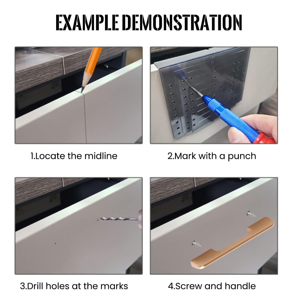 Serplex Punch Tool for Drawer Handle Hole Drilling featuring Dual Templates | Reliable Locator for Cabinets and Wooden Crafts