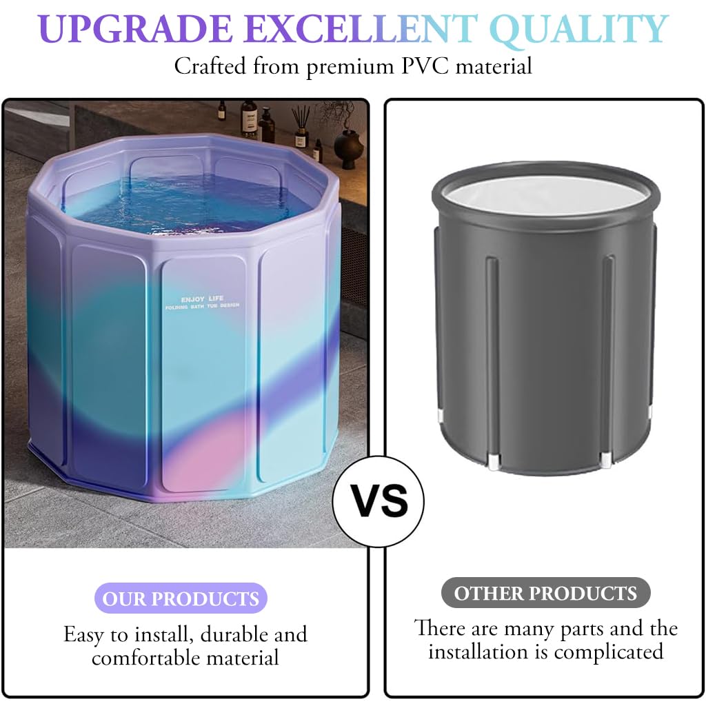 HANNEA Folding Bath Tub for Adults with Alloy Support Bars and 27.5 in PVC Design | Ice Bath and Warm Soak