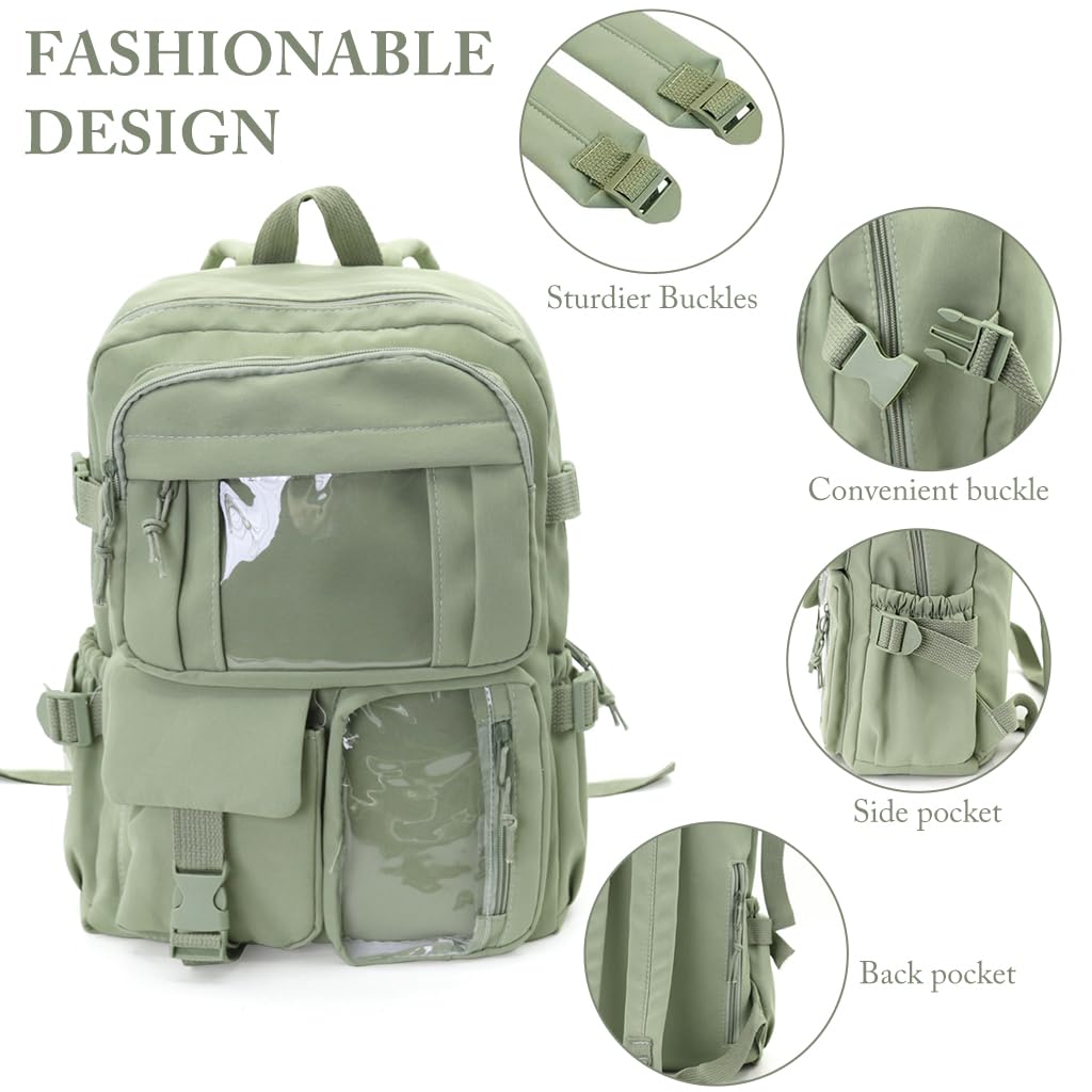 Zibuyu Korean School Bag for Girls with Multi Pocket Storage and Waterproof Nylon | 30x40cm Mint Green Backpack