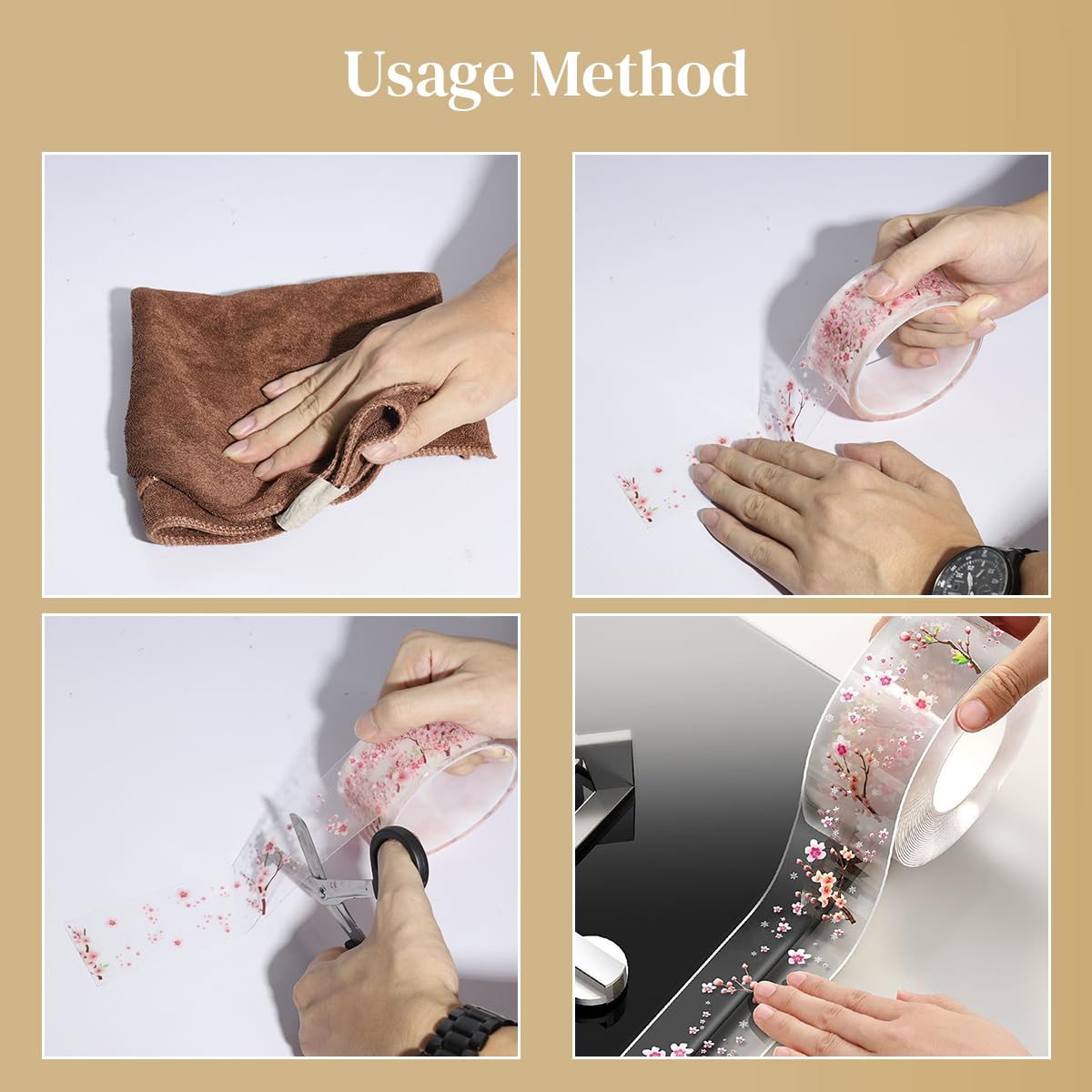 HASTHIP PVC Trim Tape 1.65 inches x 9.84 ft Transparent Plum Blossom Decorative Waterproof Trim Tape Edge Tape Self Adhesive Waterproof Multi-Purpose Sealing Strip Edge Tape for Kitchen, Sink, Wall