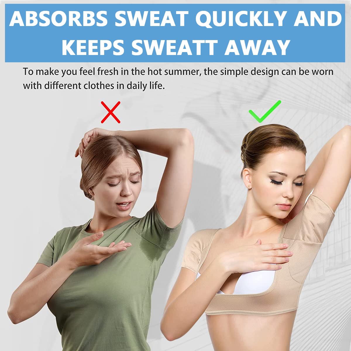 Underarm Sweat Pads Vest for Women with Breathable Cotton Padding Size L 86-94cm | Washable