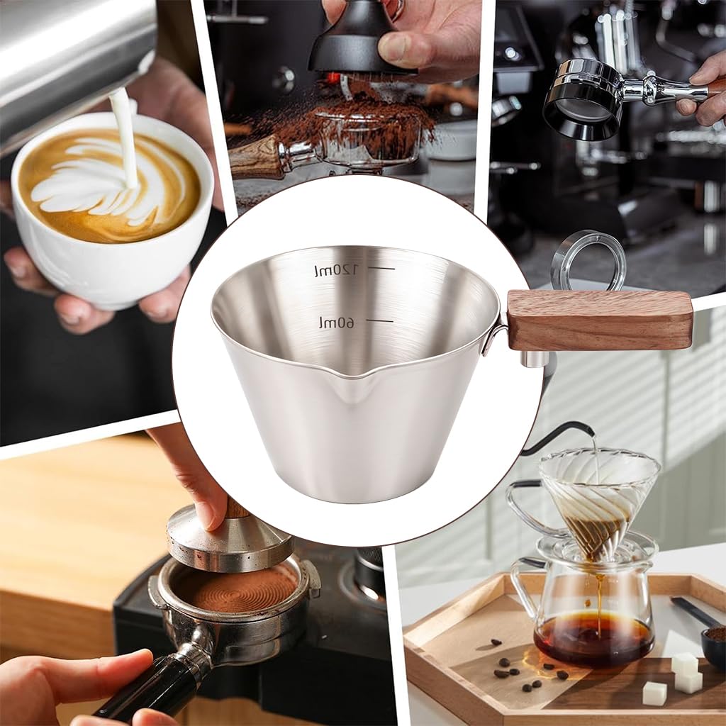 Supvox Espresso Coffee Cup 120ml for Kitchen Use with Wooden Handle and V Nozzle Design
