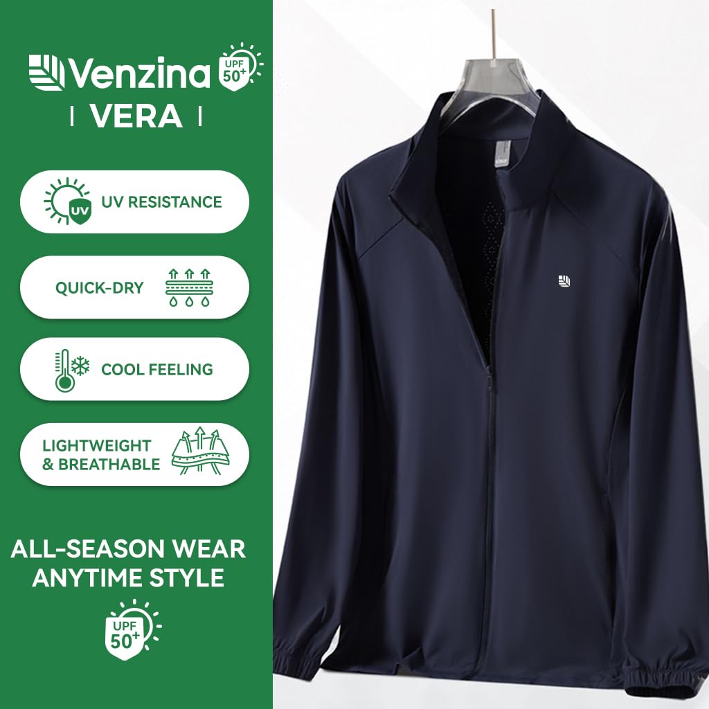 Venzina Men's Sun Hoodie Jacket UPF 50+ for Outdoor Wear with 4 Way Stretch and Mesh Vent