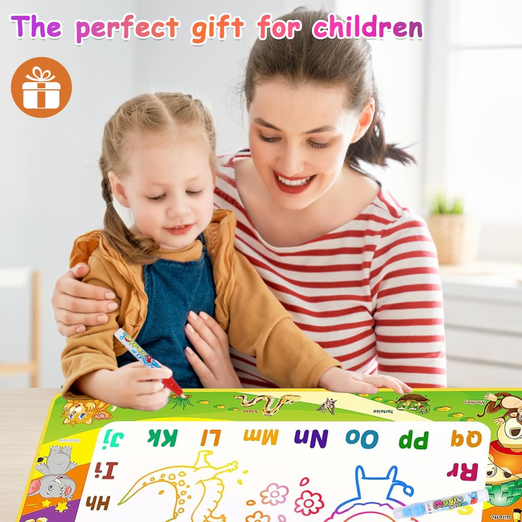 PATPAT Magic Water Doodle Mat for Kids with Water Pens Roller Stamps Templates 39.37 x 31.5 in