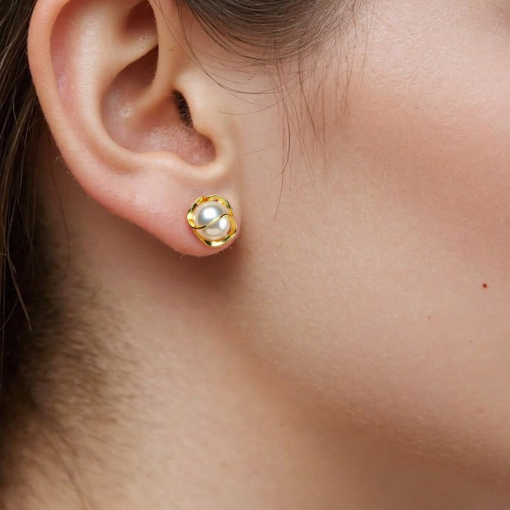SANNIDHI Earrings for Women featuring Faux Pearl Floral Studs with Golden Outline | Elegant Daily and Party Wear