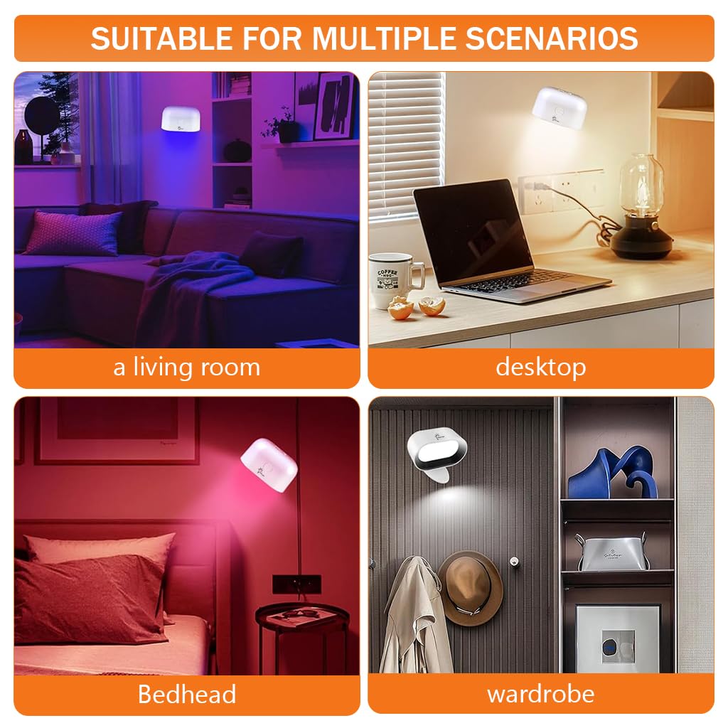 ELEPHANTBOAT Magnetic Night Light for Wall with 3 Color Modes and 360° Rotation | USB Rechargeable Lamp