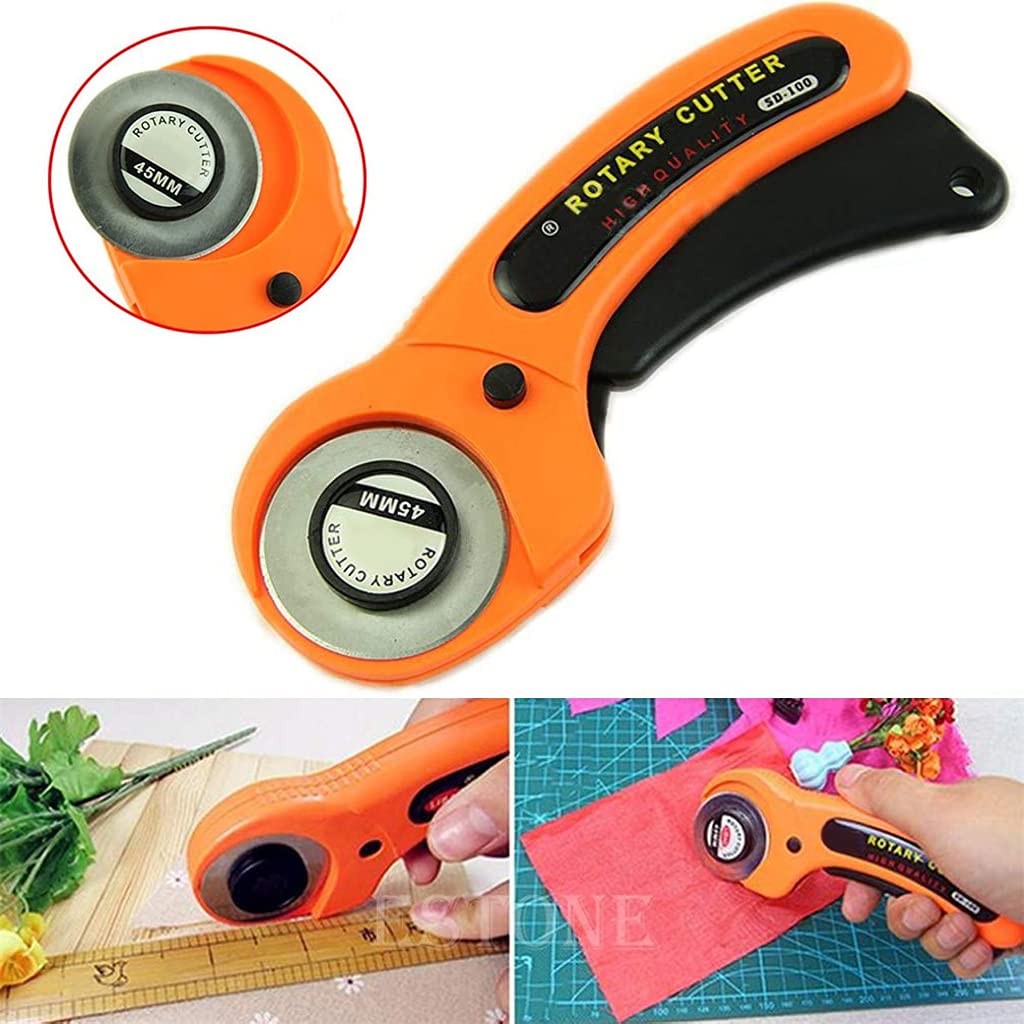 ZIBUYU® Roller Cutter for Fabric Rotary Cutter Roller Alloy Steel Blade Manual Sewing Cutter Roller with Lock Button Leather Craft, Paper, Fabric Cutter Roller Rotary Cutter Blades in 45mm - 10 Blades