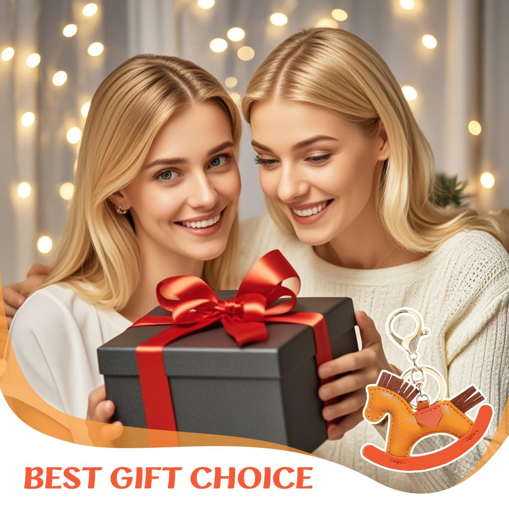 SANNIDHI Bag Charm for Handbags with Metal Keyring and PU Brown Horse Pendant 3 PCS | Gift for Women