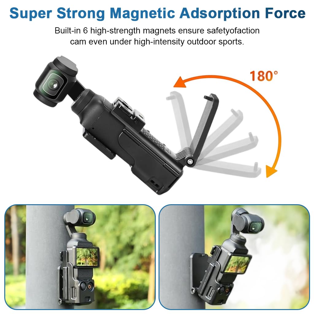 ZORBES Magnetic Wall Mount Folding Bracket for Pocket 3 featuring Ultra Strong Base | Adjustable PC Holder for Portable Outdoor Filming