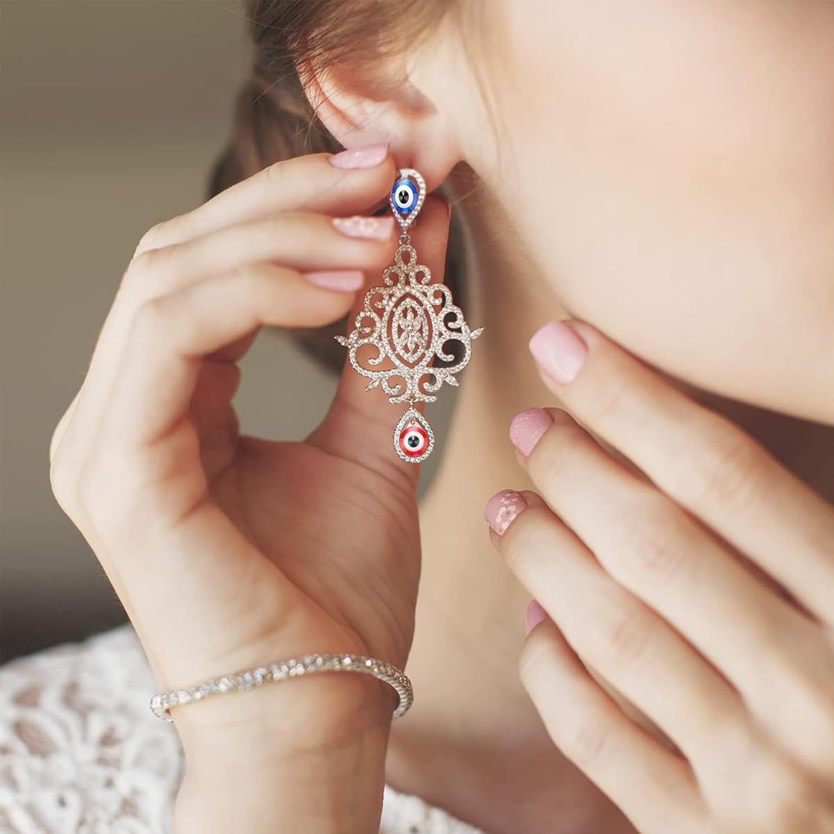 SANNIDHI Evil Eye Beads Kit for DIY Jewelry Making with 200 pcs 8 mm Resin Beads | 10 Colors and Elastic Strings Set