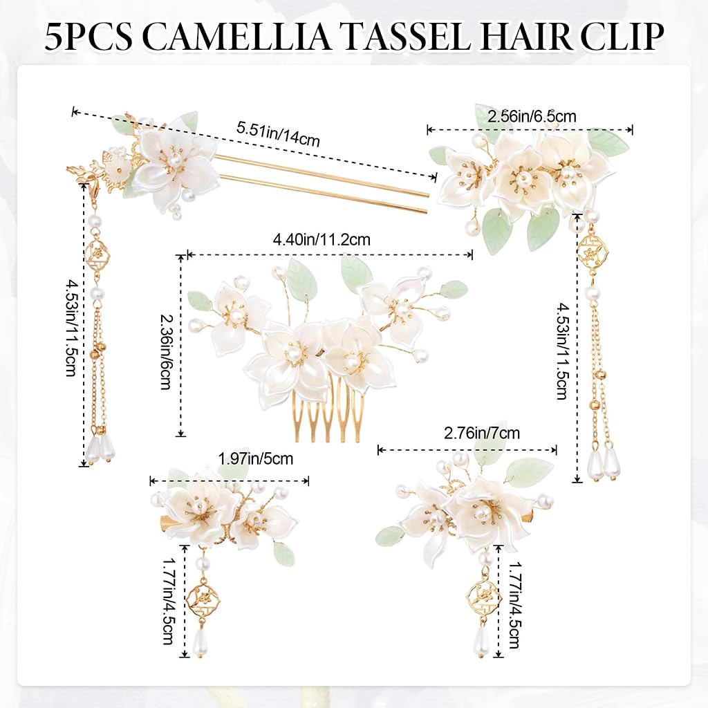 MAYCREATE Hair Accessories Set for Elegant Updos featuring 5 Camellia Pearl Pins | Alloy Design