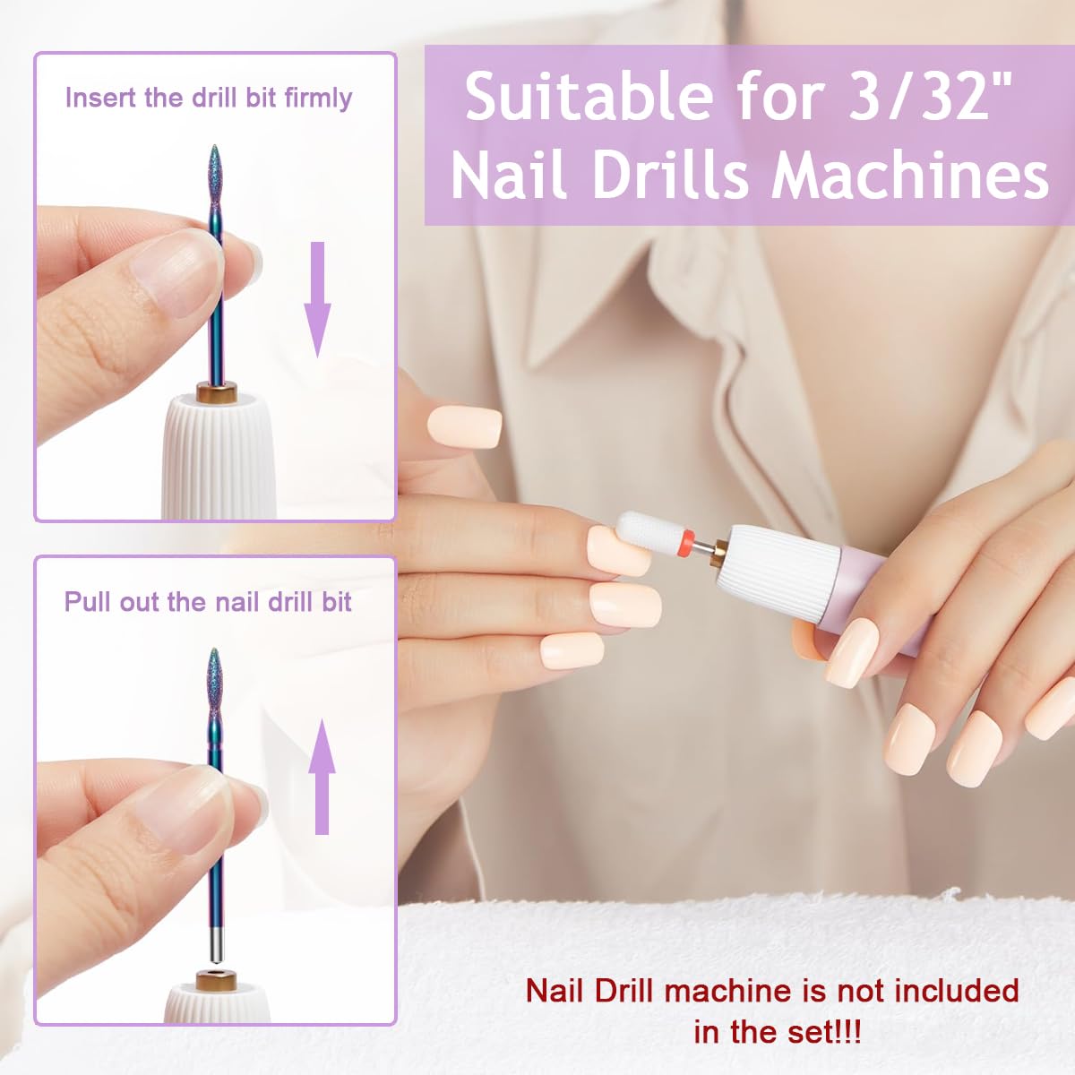 MAYCREATE Nail Drill Bit Set for Acrylic Gel & Dip Nails featuring 24 pcs 3/32 inch Ceramic Diamond Carbide Bits | Professional Manicure Tools