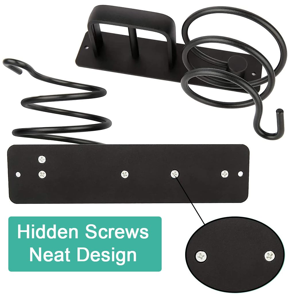 HASTHIP Hair Dryer Stand for Wall with 4 Hooks and Nail Free Installation | Aluminum Alloy Organizer for Bathroom and Salon